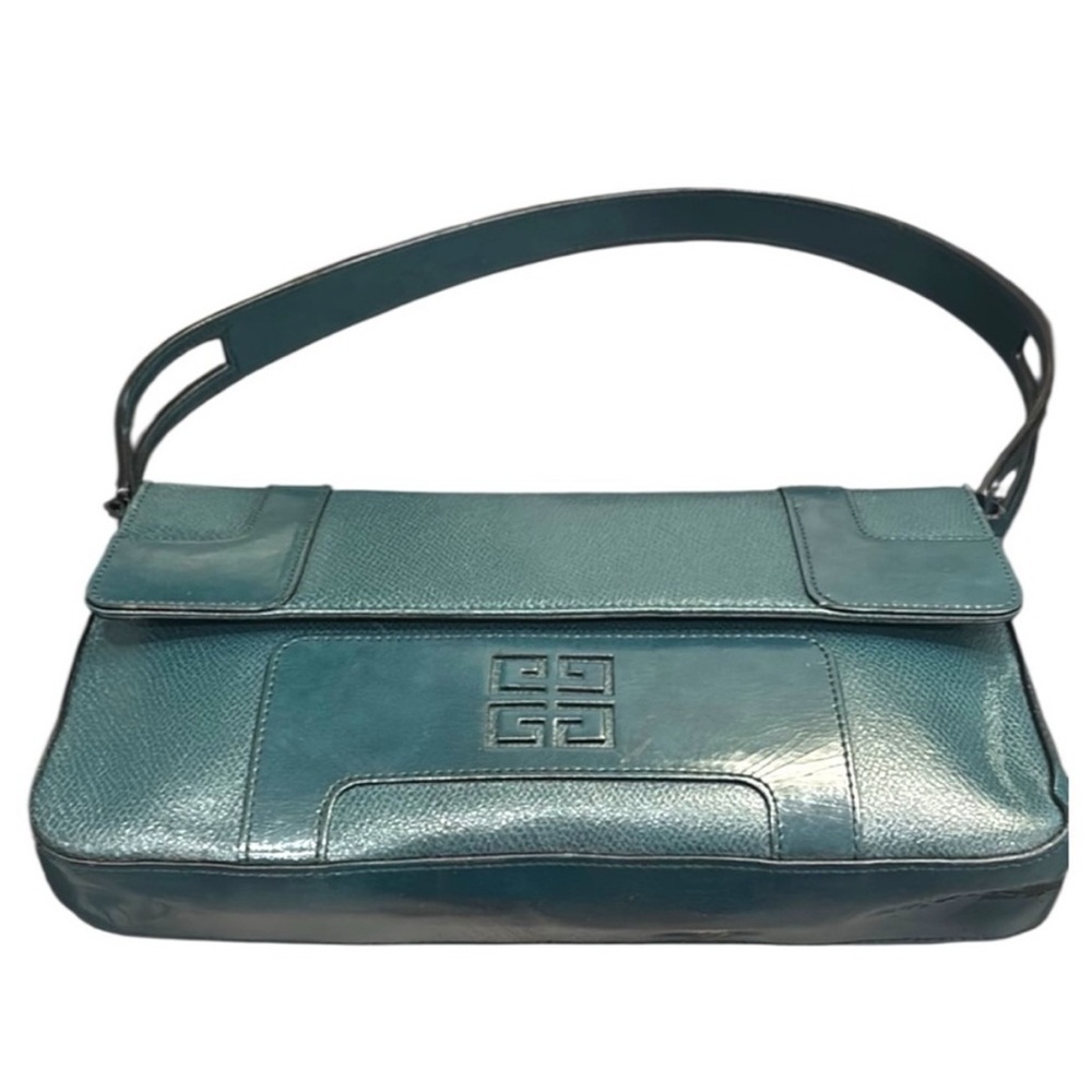 Givenchy Vintage Teal Green Leather Shoulder Bag Logo Flap with COA